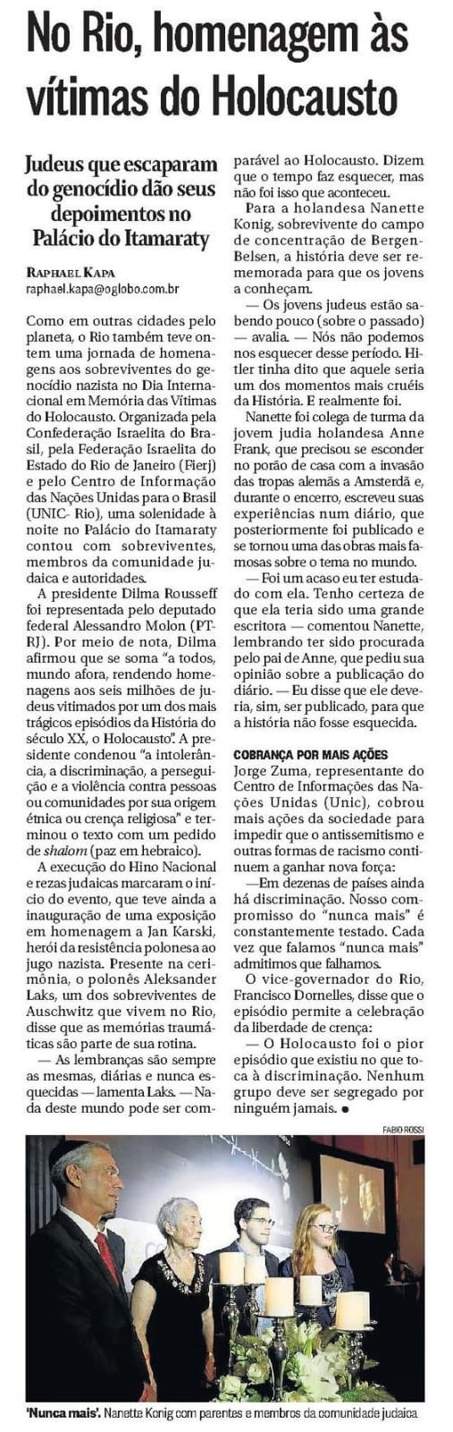 Jornal O Globo - 28 de Janeiro de 2015, Matutina, Sociedade